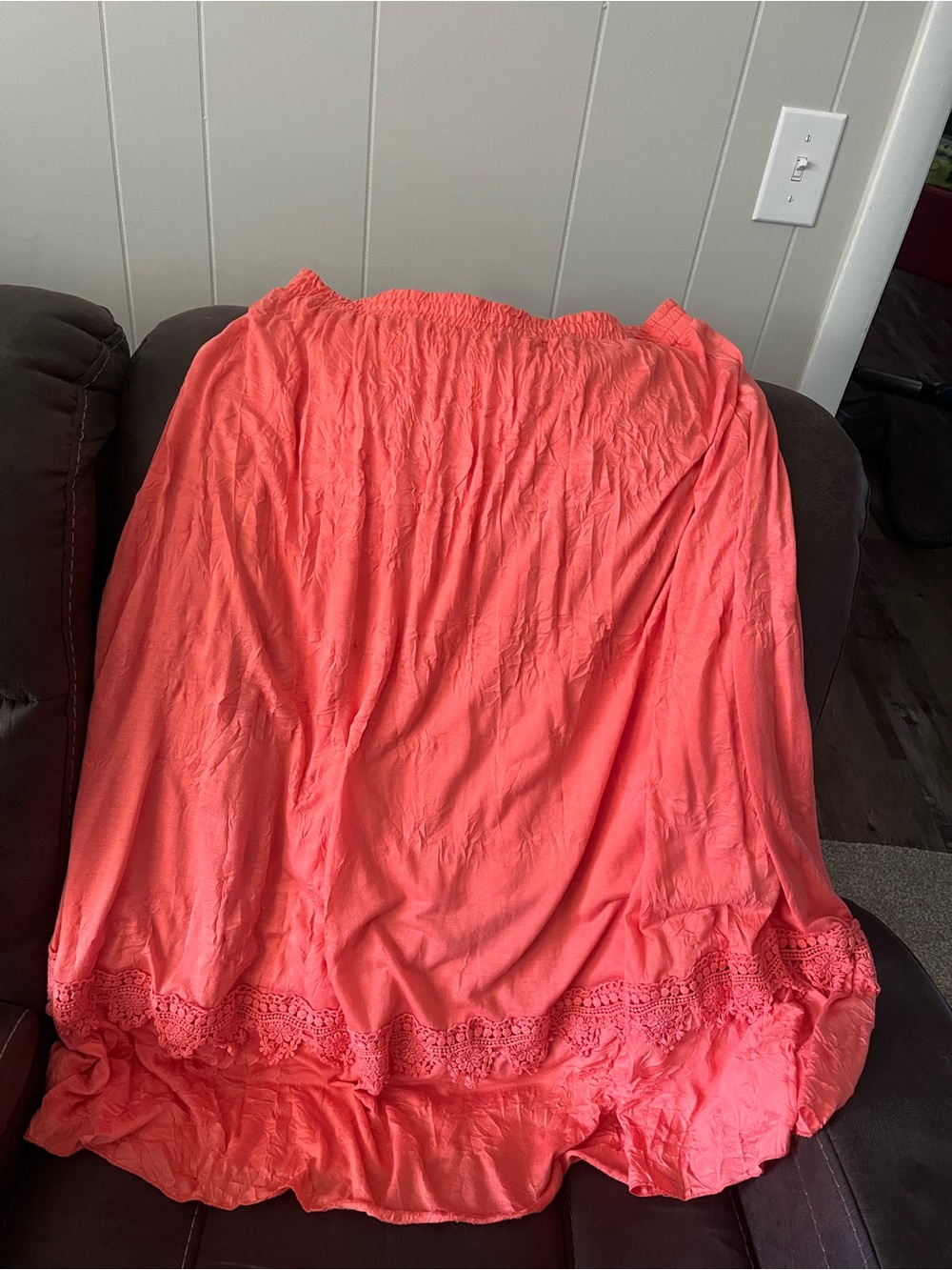 Kim Rogers Coral long but not maxi skirt